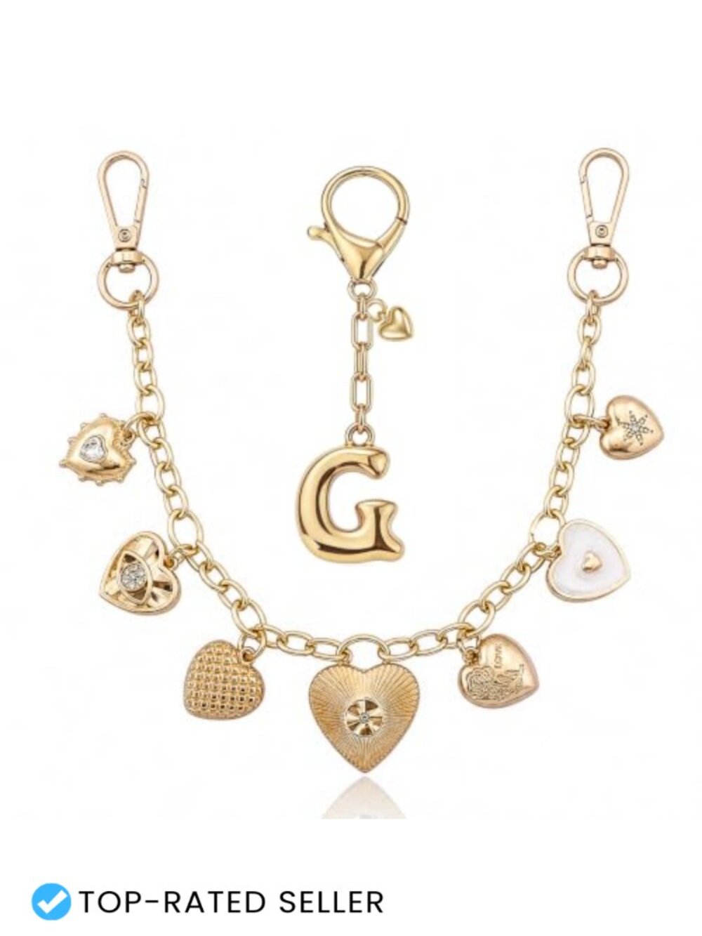 Initial Bag Keychain Heart Charm Set Letter G Purse Metal
